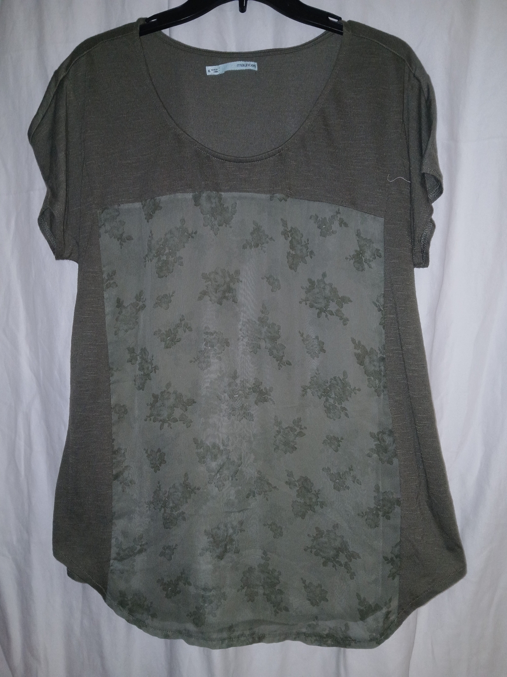 Maurices Olive Green Short Sleeve Floral Panel Tee Xl